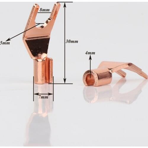 8pcs High Quality Pure Red Copper Spade Plug Speaker Cable Spade Connector Terminal Plug