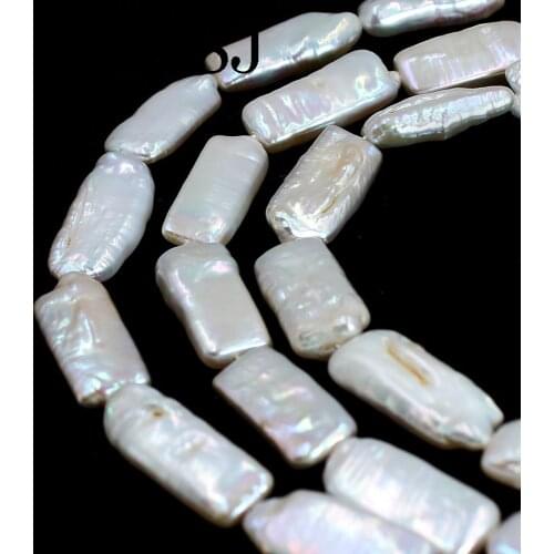 Free Shipping 10x20mm White Rectangle Biwa Baroque Reborn Keshi Natural Pearl Loose Handwork DIY Beads for Jewelry Making 14"