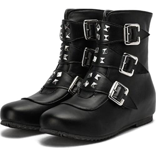 Ankel Boots for Women Botas Mujer Plus Big Size 34-52 New Round Toe Rivet Buckle Casual Fashion Autumn Winter Flat Shoes L12