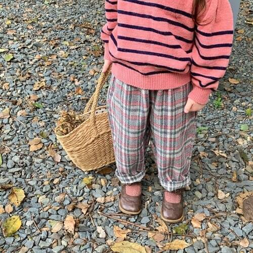Pants Ankle Length Elastic Waist Loose Plaid Cotton New Fashion Comfortable Cute Simple Spring Auutmn Winter Children Girls