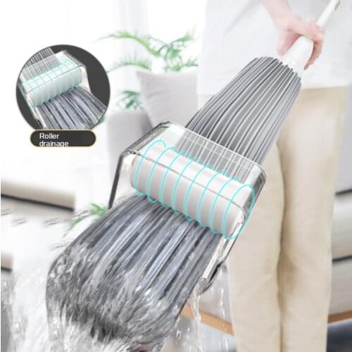 Hand-free Household Wet and Dry Rubber Cotton Head Squeezing Water Mop Sponge Lazy Absorbent Easy To Scrape Portable Mop