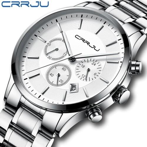 2019 NEW CRRJU Mens Fashion Business Watch Luxury Brand Chronograph Watch Stainless Steel Wrist Watch Relogio Masculino