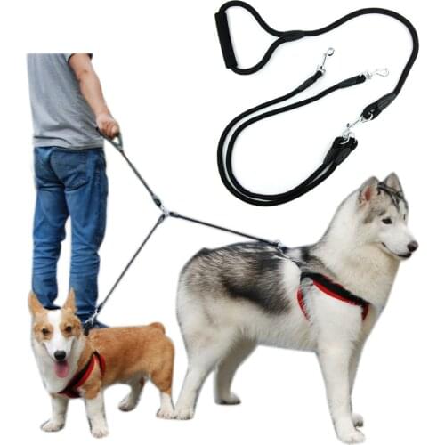 Double Leashes Detachable Rope Leash No Tangle Foam Cotton Handle 1 Leash for 2 or 3 or 4 Dogs Running or Training Rope Leash