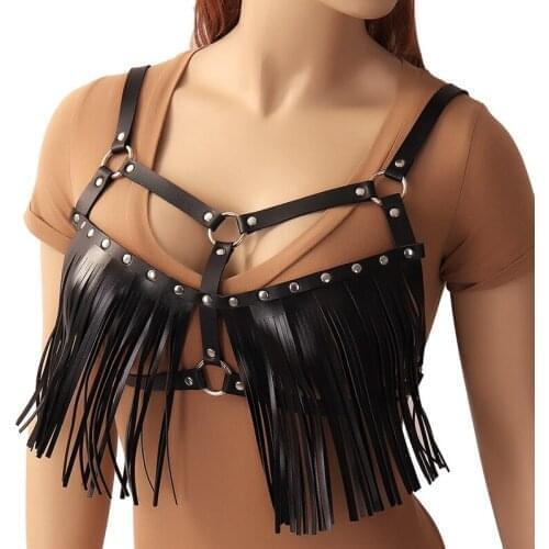 Exotic Accessories Body Harness For Women Goth Leather Bra Harness Bondage Lingerie Sexy Bra Sword Belt Chest Tassel Prom Rave