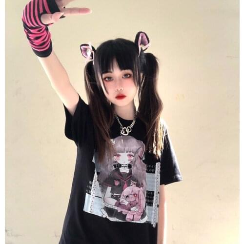 Harajuku Cute O-Neck Womens T-Shirt Kawaii Short-Sleeve Top Japanese Style Soft Sweet Girly Cartoon Print Female Streetwear