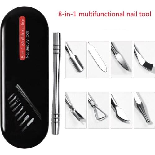 New beginning-Beauty Store 8 in1Cuticle Pusher for Nail Art Decoration Fashion Stainless Steel Removable Nails Accessories Tools