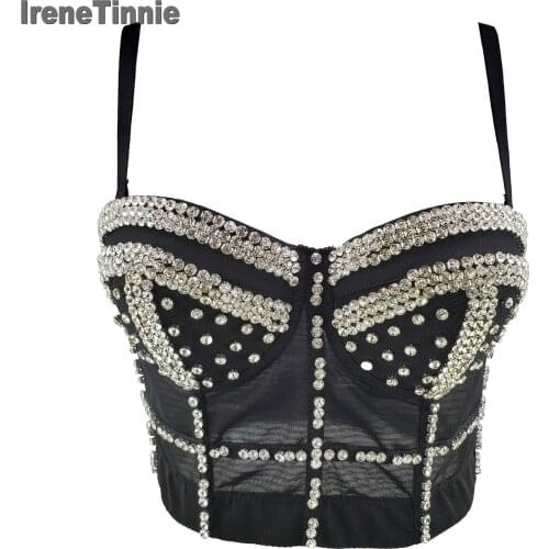 Irene Tinne Sexy Charming High Street Chest Wrapped Padded Vest Beads Women Bustier Crop Tops Night Club Party Cropped Top Vest