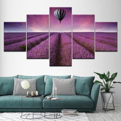 Canvas Painting Beautiful lavender field Summer landscape 5 Pieces Wall Art Painting Modular Wallpapers Poster Print Home Decor
