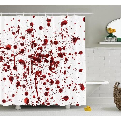 Bloody Shower Curtain Splashes of Blood Grunge Style Bloodstain Horror Scary Zombie Halloween Themed Print Bath Curtains