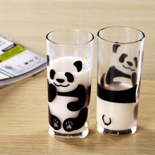 Cute Panda Glass Bottle Thickened Milk Drink Water Cup Coffee Mug Couple Breakfast Mugs Lead-Free Home Daily Kitchen Tableware