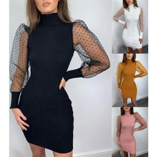 Fashion Women Bodycon Mini Dess Elegant Mesh Sheer Long Sleeve Slim Stretch Ladies Dresses Party Club Dames Vestidos Streetwear