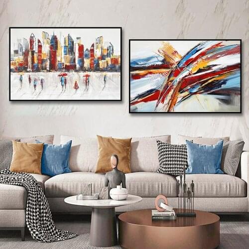 Colorful City Building Wall Art Posters Nordic Abstract Landscape Canvas Oil Paintings Print On Canvas Pictures For Home Decor