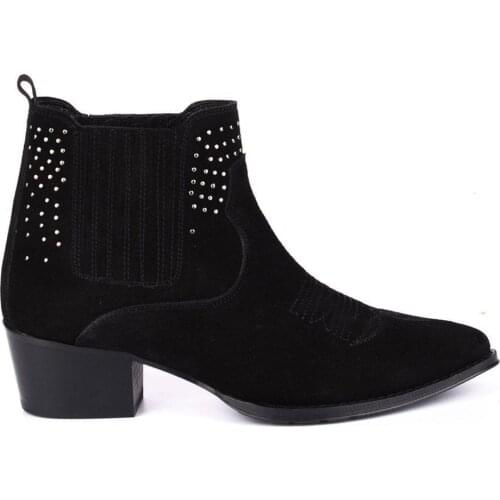 FootCourt- Suede Black Chelsea Boots Contemporary Model Cowgirl Boots Embossed Stitch Stretch Boots Retro Fashion Light Weight