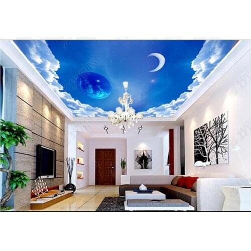 Custom ceiling wallpaper for walls 3 d mural Fashion beautiful blue sky white clouds starry sky planet ceiling background wall