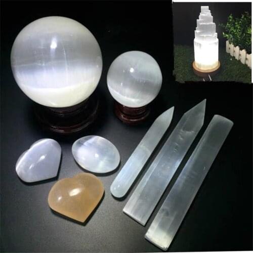 Natural Crystal Selenite Rock Tower Lamp Quartz Gypaum Skyscraper Castale Wand Point Reiki Healing Home Decor Specimen