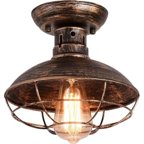 Industrial Oil Rubbed Bronze Ceiling Light with Metal Cage Semi-Flush Lighting Fixture for Farmhouse Porch Kitchen