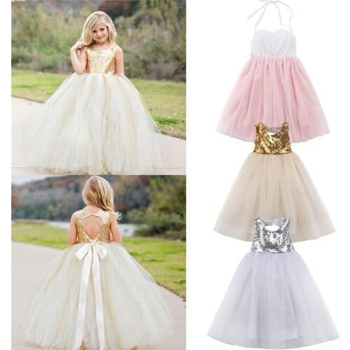 PUDCOCO Adorable Baby Girl Long Dress Kids Princess Lace Floral Party Wedding Bridesmaid Formal Ball Gown Sequins Sundress 2-8T