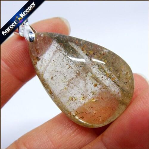 Rare Natural Quartz Gold Rutilated Garden Quartz Crystal Love Necklace Pendant natural minerals Fish Tank Beads MS832
