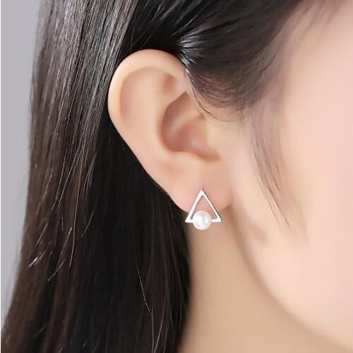 Earrings 2021 Trendy Triangle Stud Earrings Womens Trend Forest Sweet Pearl Earrings Fashion Stainless Steel Earrings