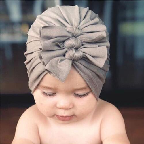 New Solid Color Bows Newborn Hat Boys Girls Cotton Soft Bow Knot Turban Bonnet Caps Baby Shower Hats Hair Accessories