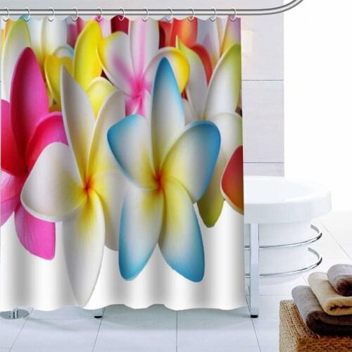Modern Plumeria Flower Shower Curtain Decor Waterproof Polyester Fabric Bath Curtain 180X180cm Eco-friendly Bathroom Curtain