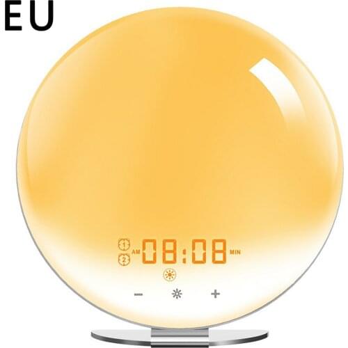 Wifi Smart Wake Up Light Work Day Alarm Clock With 7 Colors Sunrise / Sunset Smart Life Tuya App Works With Alexa Home