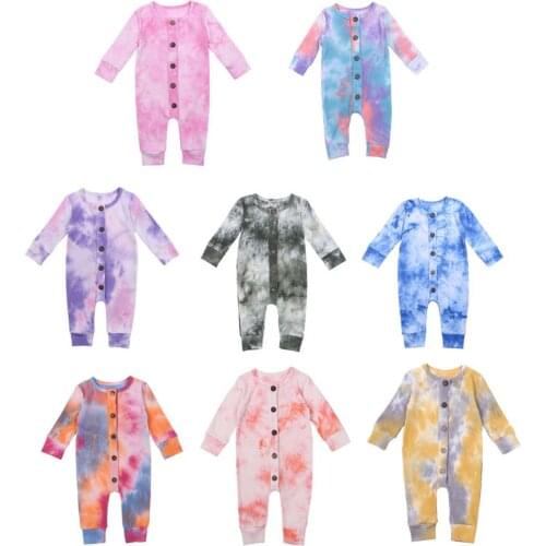 Baby Spring Autumn Clothing Baby Girls Boys Tie dye Romper Long Sleeve Jumpsuits Buttons Ribbed Playsuits