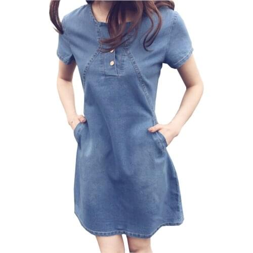 2020 spring summer plus size womens denim dresses medium long denim dress female Sundress O-Neck Female Casual Mini Dresses