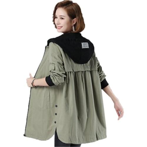 Women Plus Size 5XL Windbreaker 2021 Female Spring Autumn Trench Coat Loose Large size Windbreaker Hooded Womens Clothing A555
