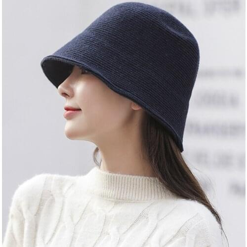 Knitted Bucket Hat Female Solid Color Wool Bucket Hat Womens Autumn and Winter Fisherman Vintage Knitting Basin Cap Wholesale