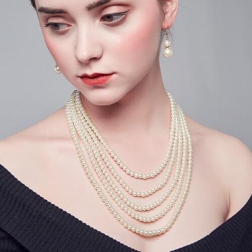 2018 New pearl necklace with earrings jewelry earrings jewelry for woman statement glass pearl necklace nice quality wholesale