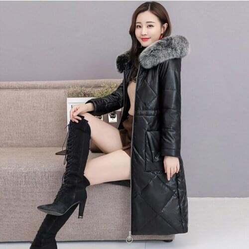 Leather Jacket Women Winter 2020 Long Coat Female Faux Leather Jackets Women Pink Parkas Chaqueta Mujer Cuero KJ1051