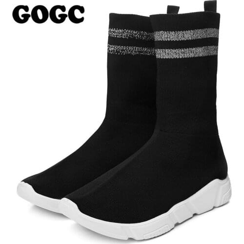 GOGC Summer Woman Sneakers ladies flats Sock platform Flying Weaving Casual Shoes for Women High Top Shoes Women Flat Shoe G801