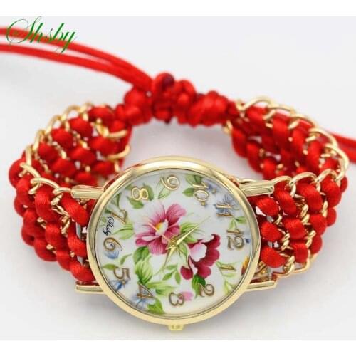 Shsby new Ladies flower hand-knitted wristwatch gold women dress watches high quality fabric quartz watch sweet girls watch