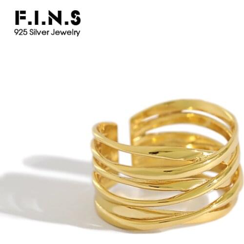 F.I.N.S 925 Silver Ring Crossed Line Wide Open Finger Rings S925 Sterling Silver Engagement Ring Female Costume Fine Jewelry