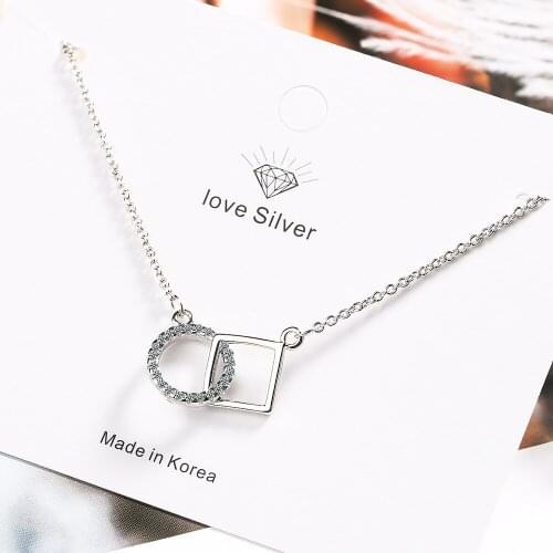 925 Sterling Silver Square Charm Necklace For Women Creative Link Chain Pendant Elegant Party Wedding Jewelry dz125
