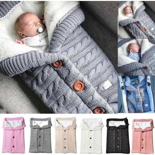 Newborn Baby Winter Warm Sleeping Bags Infant Button Knit Swaddle Wrap Swaddling Stroller Wrap Toddler Blanket Sleeping Bags
