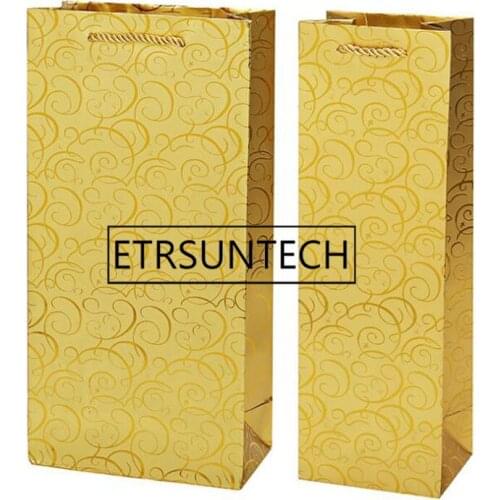 100pcs Luxury Gold Kraft Paper Red Wine Box Handheld Single/Double Bottle Bag Gift Packaging Box Party Supplies
