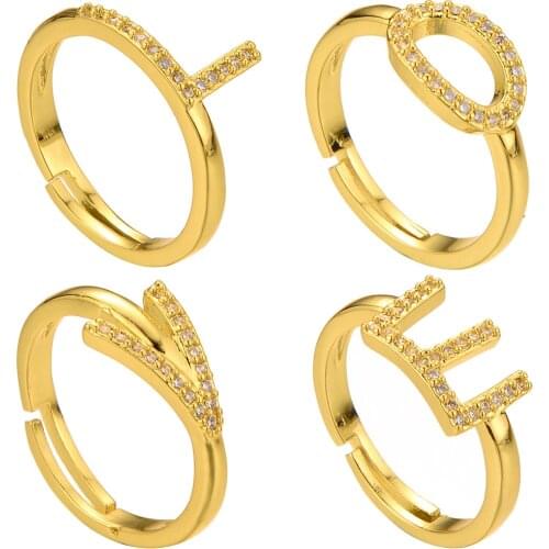 2021 Copper Classic Zircon Letter Gold Rings For Women Korean Jewelry Girls Gift Finger Luxury Set MIcro Pave Adjustable ring