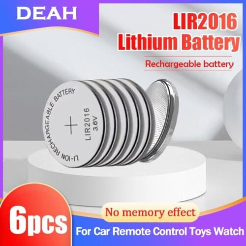 6PCS LIR2016 LIR 2016 3.6V Lithium Rechargeable Battery For Remote Control Watch Button Coin Cell Replaces CR2016 ML2016 BR2016