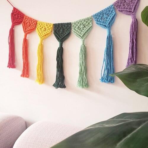 Bohemian Rainbow Garlands Kids Room Wall Hanging With Tassel Art Decor Nursery Woven Knitted Decor Props For Home Tent Ornament