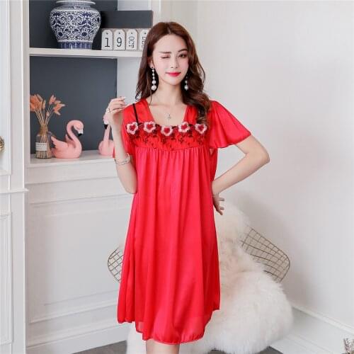 Plus Size 4XL Sexy Nightwear Dress Luxury Nightgown Women Night Dress Ladies Home Dressing Ice Satin Silk Night Gowns Sleepwear