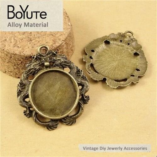 BoYuTe (40 Pieces/Lot) 20MM Cabochon Base Vintage Accessories Parts Antique Bronze Double Dragon Bezel Pendants for Jewelry