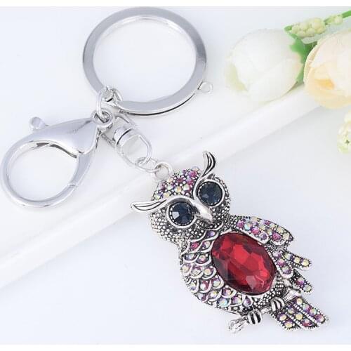 Cute owl-Rhinestone-Crystal-keychain key rings trinket Enamel-Animal-bird car keyring holder bag women pendant jewelry gift