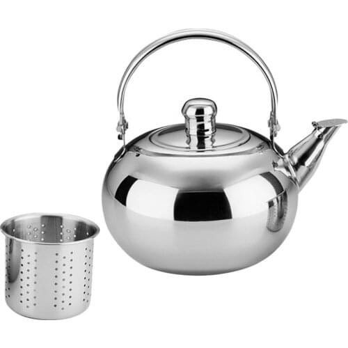 Stainless Steel Tea Kettle Teapot With Filter 1.6L For Kitchen Camping, Metal Infuser Teapot Water Coffee Pot