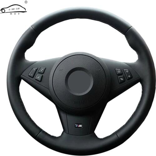 Genuine Leather car steering wheel Cover for BMW E60 E63 E64 M5 2005 2007 2008 M6 2007/dedicated Steering-Wheel Handlebar Braid