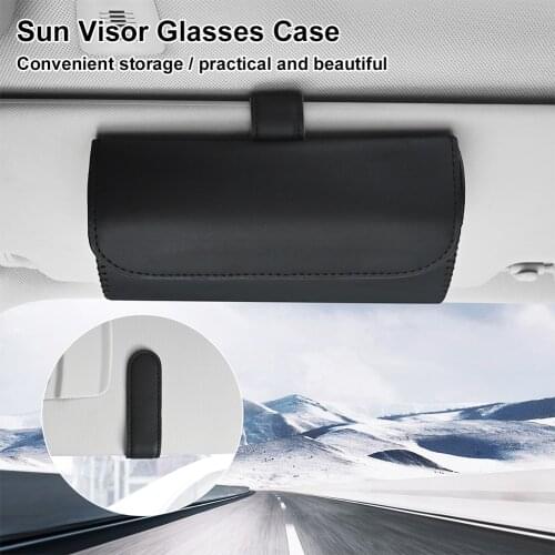 Car Visor Sunglasses Case Clip Hanger Magnetic Fastener Sunglasses Holder PU Leather Storage Box Eyeglasses Holder Car Interior