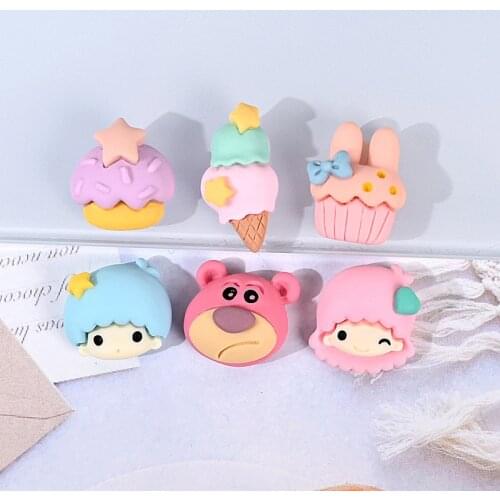 DIY Jewelry Findings 10pcs Pastel Colors Kawaii Ice Cream Rabbit Bear Boy Girl Resin Cabochons Embellishments Scrapbooking