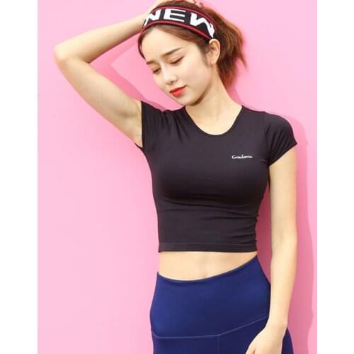 Breathable Yoga Shirt Women Fitness Crop Top Gym Short Sleeve Shirt Sexy Workout Elastic Tank Top For Women