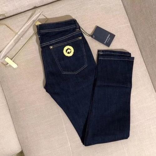 Stefano2021s Badge Compass Patched Men Slim Fit Jeans Hiphop Steetwear Men Washed Jeans Blue Jeans Pants Trousers